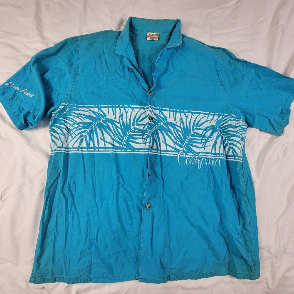Vintage Lifestyles California Adults XL Blue Hawaiian Shirt Button Up Aloha
